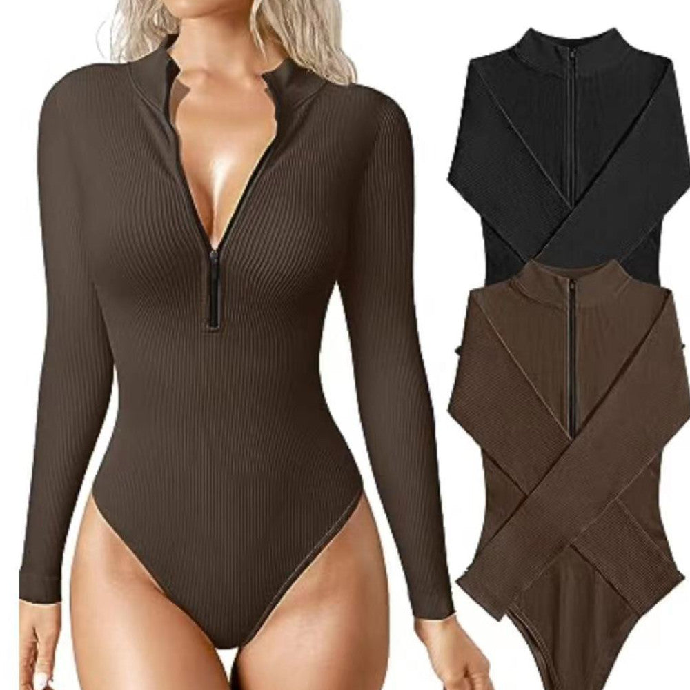 Fashion Long Sleeve Zipper Jumpsuit Seamless Slimming Shapewear