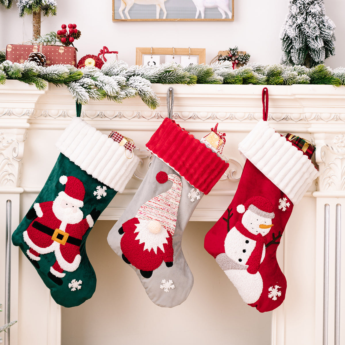 Christmas Decorations Gold Velvet Patch Stockings | Xmas Holiday Decor