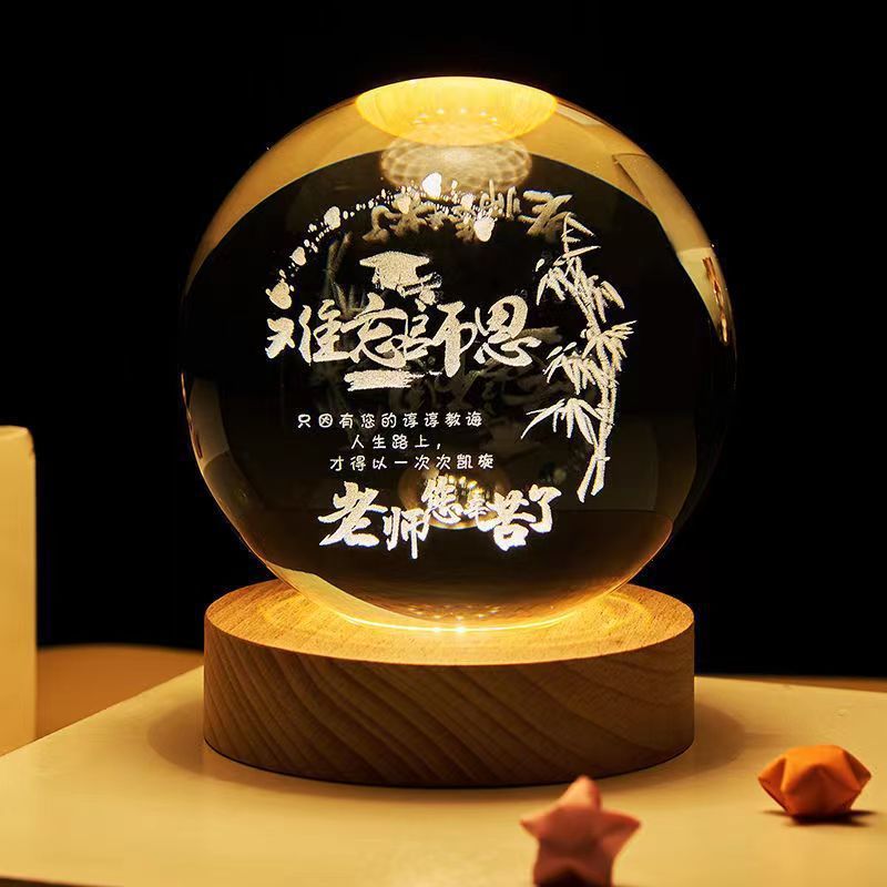 Starry Sky Planet Moon Crystal Ball Night Light - Galaxy Decor Lamp