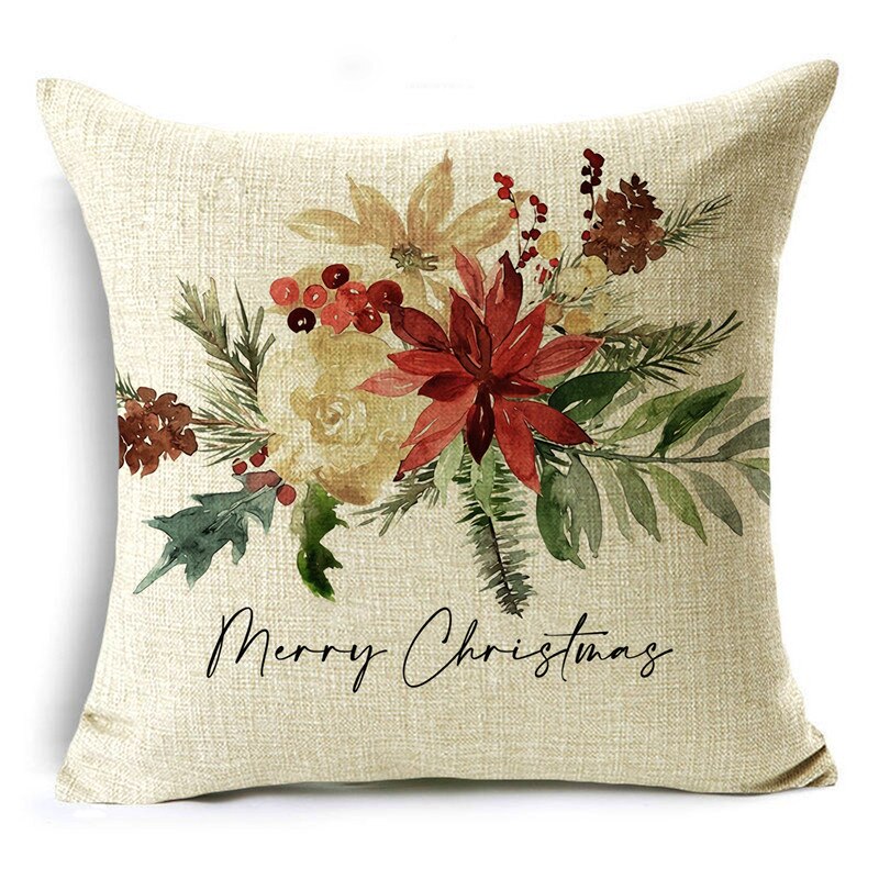 Christmas Linen Throw Pillow Cover | Xmas Holiday Decor