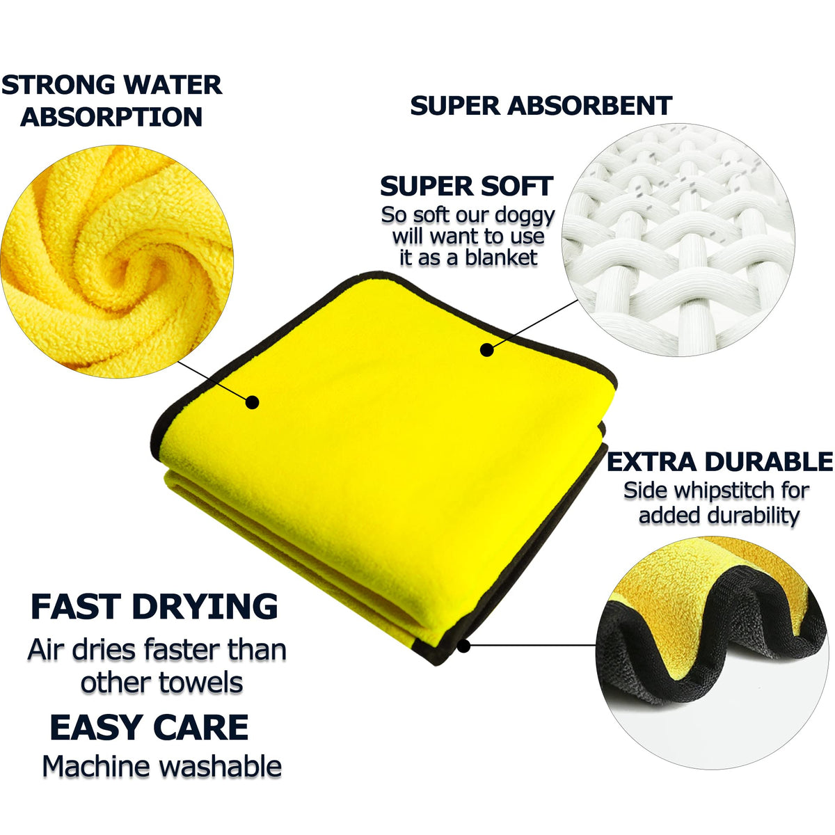 Microfiber Dog Drying Towel - Super Absorbent Quick-Dry Pet Bath Towel