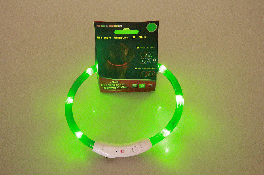 USB Rechargeable Light-Up Dog Collar - Glowing Fibre Optic Safety Necklace (Cut to Fit)