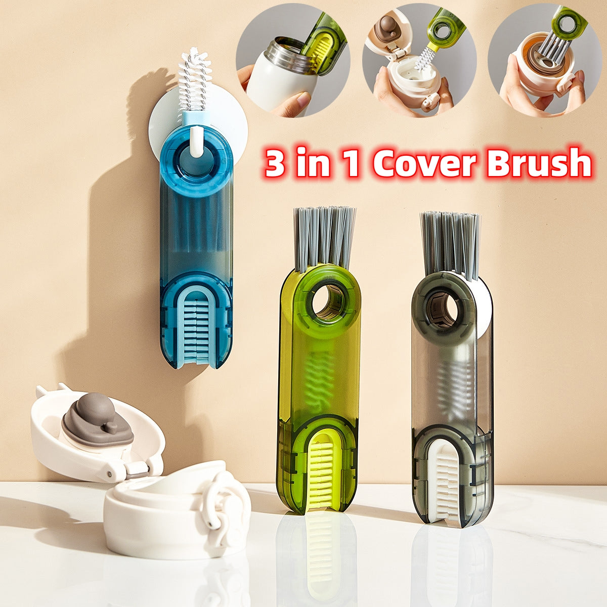 3 in 1 Tiny Bottle Cup Cover Brush Straw Cleaner Tools