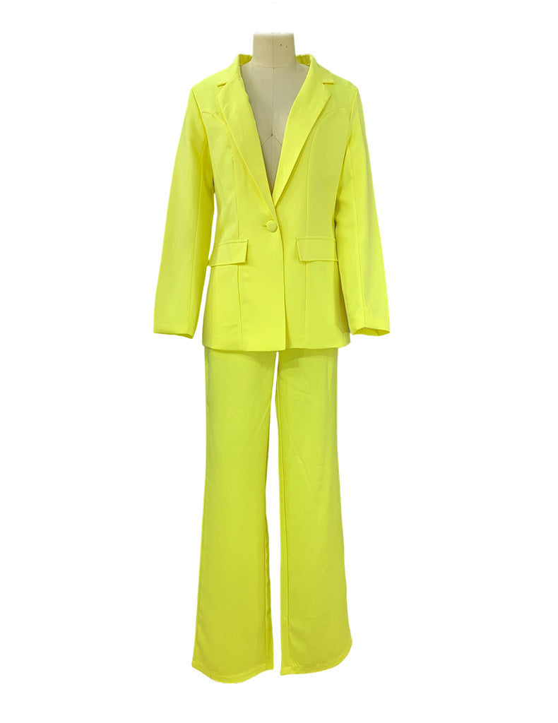 2pcs Casual Suit Lapel Button-Down Blazer Jacket and Straight-Leg