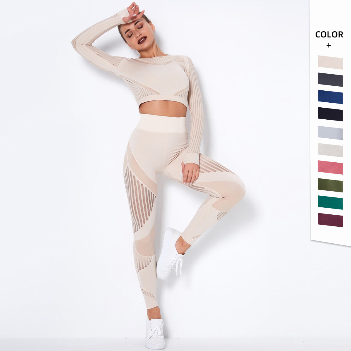 Women’s breathable stripe yoga suit designed for yoga, fitness, gym workouts, pilates, and everyday activewear with a soft stretch fit.
