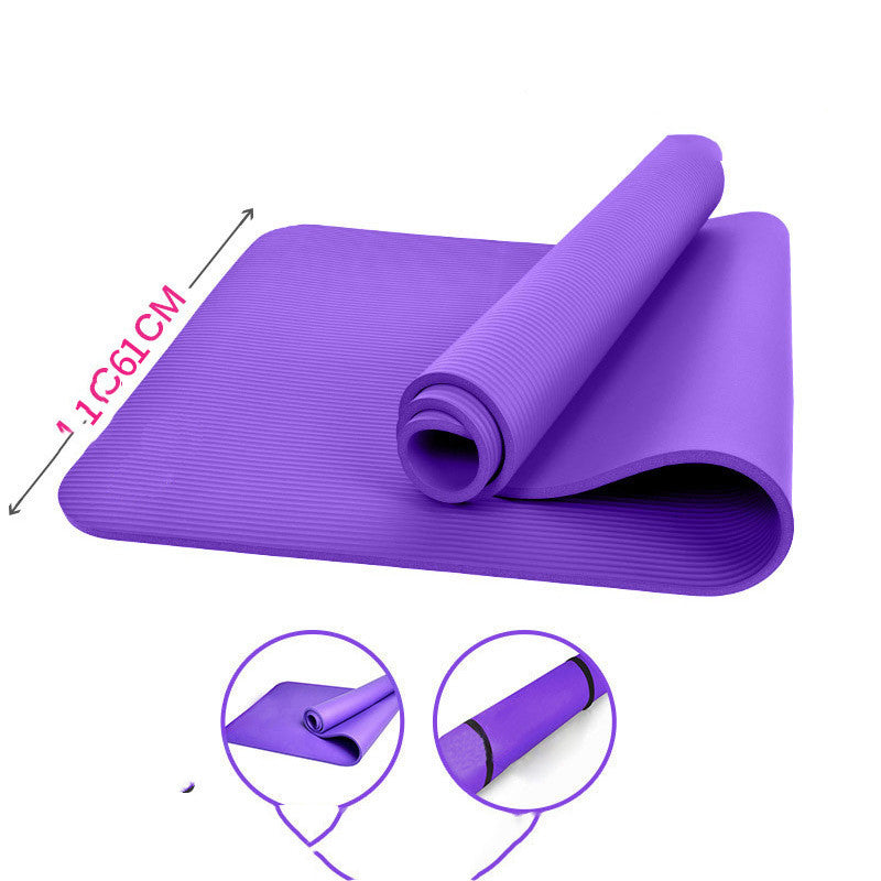 Home fitness yoga mat set with 10 mm cushioning and optional workout accessories, available in 180 × 80 cm or 183 × 61 cm sizes.
