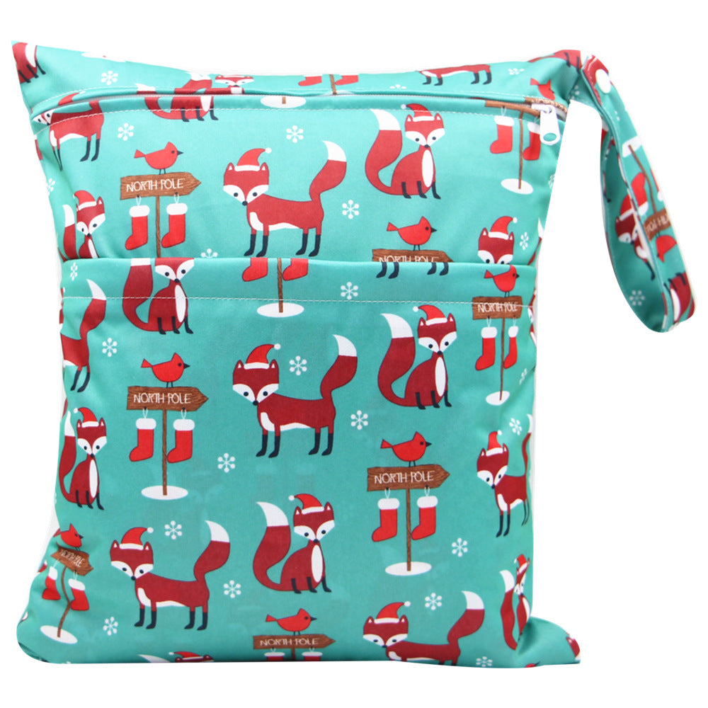 Printed waterproof baby diaper wet bag with double zipper, measuring 30 × 36 cm or 11.8 × 14.2 inches and supplied as a set of 10.