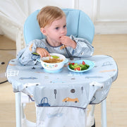 Waterproof cartoon baby feeding bib gown made from polyester-cotton fabric, suitable for children aged 6 months to 3 years and up to 120 cm or 47.2 inches tall.