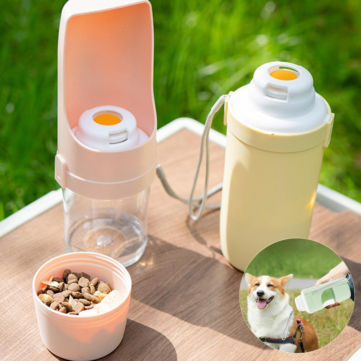 2-in-1 Portable Dog Water Bottle & Food Dispenser - Leakproof Travel Pet Bottle for Walks