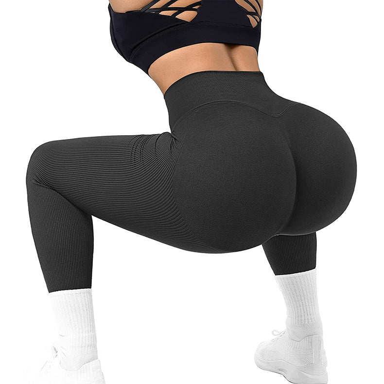 High Waist Seamless Leggings Threaded Knitted Fitness Pants Solid