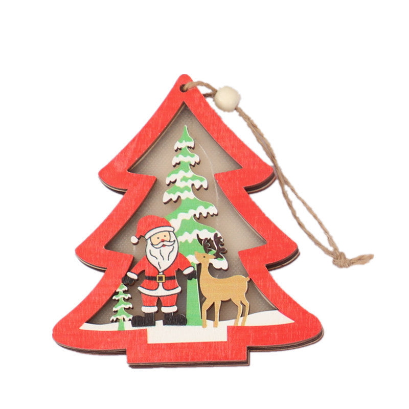 Christmas Decorations Hollow Wooden Pendant Creative Light Included