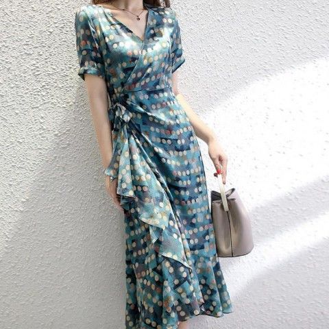 Feminine Looks Slim and Wears a French Floral Dress