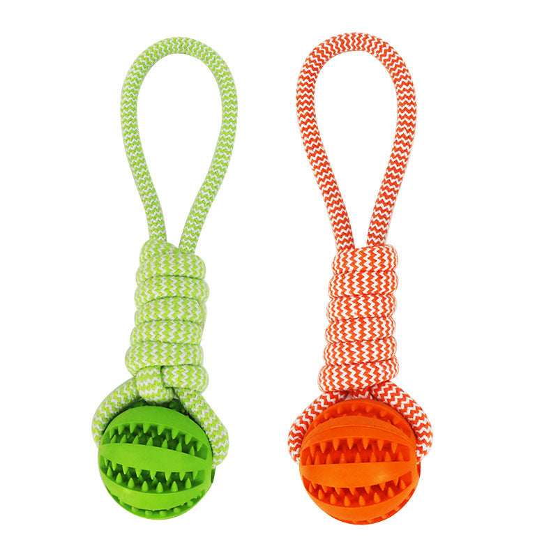 Interactive Dog Treat Ball with Rope - Bite Resistant Rubber Chew Toy for Tug & Fetch