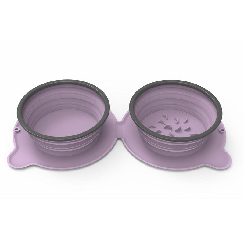 Collapsible Silicone Double Dog Bowl - Portable Travel Food & Water Bowl