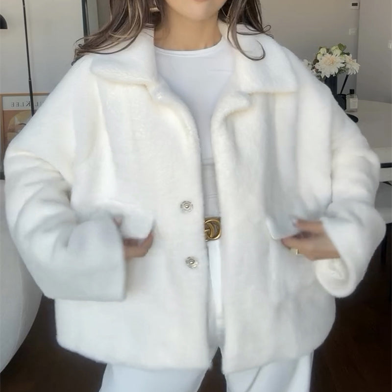 Loose Lapel Single Breasted Furry Coat Winter Fashion Fleece Long