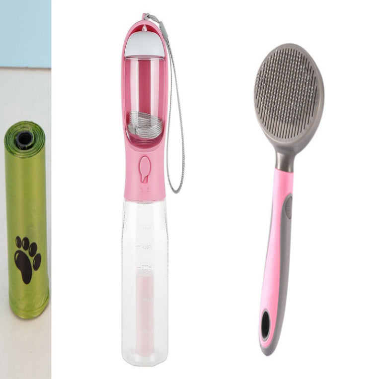 3-in-1 Dog Water Bottle 600 ml - Leakproof Travel Drinker, Food & Poop Bag Holder