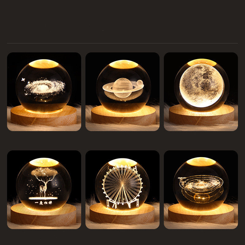 Starry Sky Planet Moon Crystal Ball Night Light - Galaxy Decor Lamp