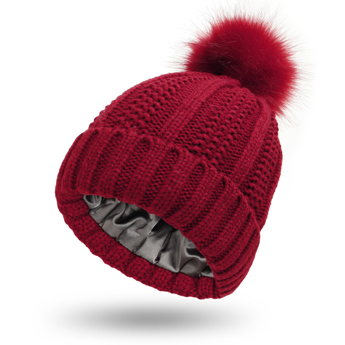 Winter Knitted Hats Fashion Stretchy Lined Skull for Women Faux Fur