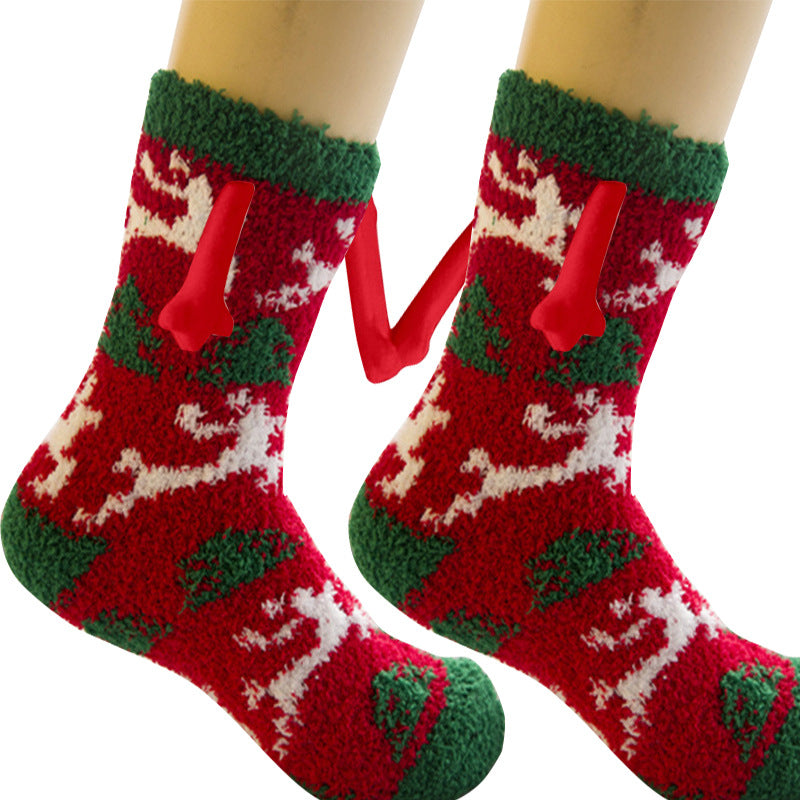 Christmas Supplies Magnetic Suction Hand in Couple Socks Coral Fleece