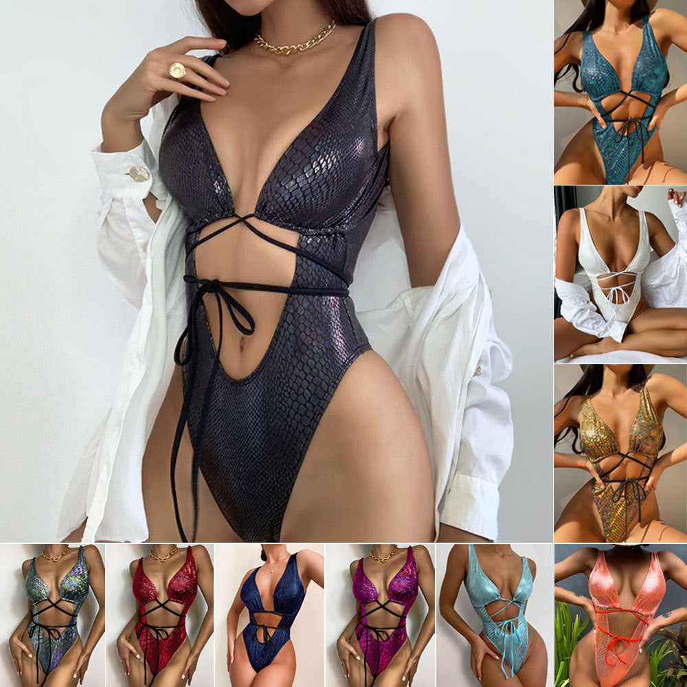 Women's Bikini One Piece Swimsuit Strappy Lace Up Swimwear Bathing