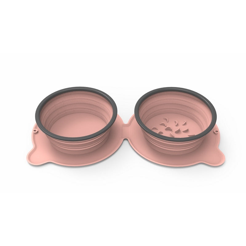 Collapsible Silicone Double Dog Bowl - Portable Travel Food & Water Bowl