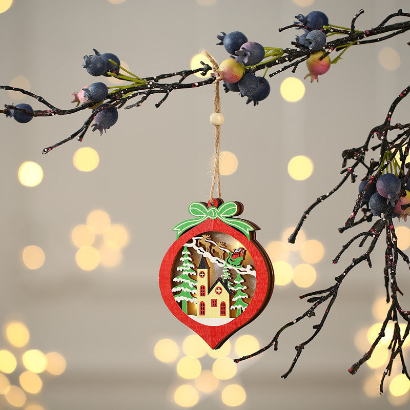 Christmas Decorations Hollow Wooden Pendant Creative Light Included