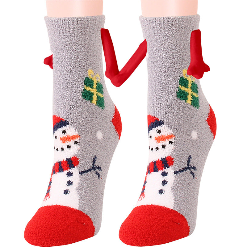 Christmas Supplies Magnetic Suction Hand in Couple Socks Coral Fleece