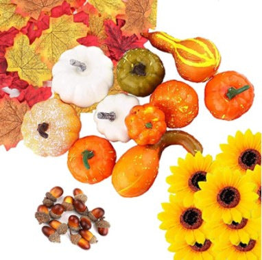Artificial Pumpkin Decoration Set - Halloween & Fall Harvest Decor Kit