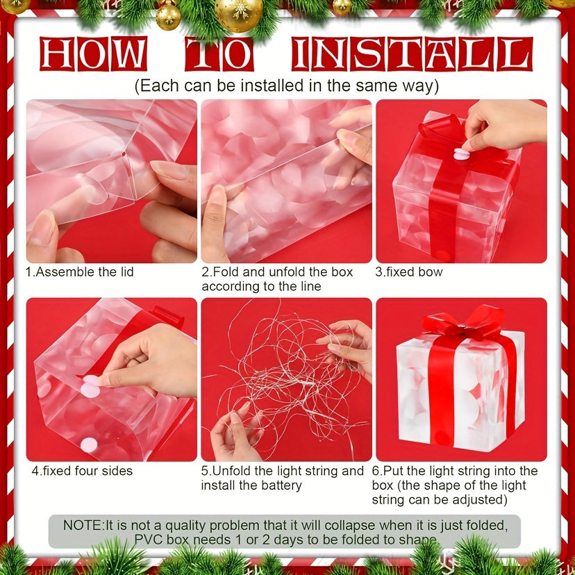 Christmas Gift Box 3-piece Folding Light Up Valentine | Xmas Holiday Decor