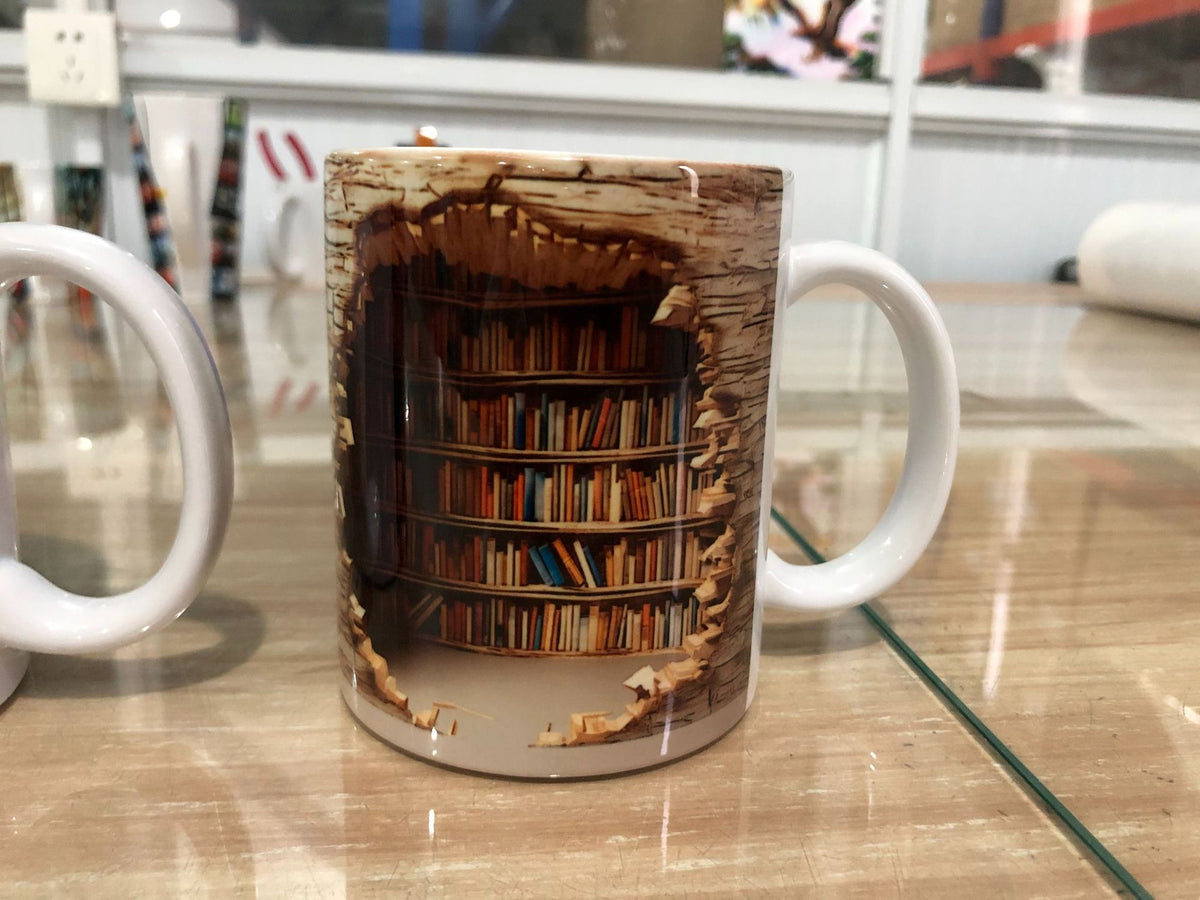 3D Bookshelf Ceramic Mug - Creative Book Lover Coffee Cup