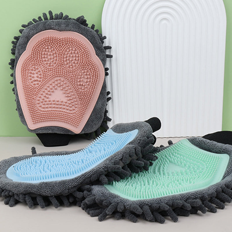 2-in-1 Pet Bath & Grooming Glove - Silicone Massage Brush and Drying Mitt