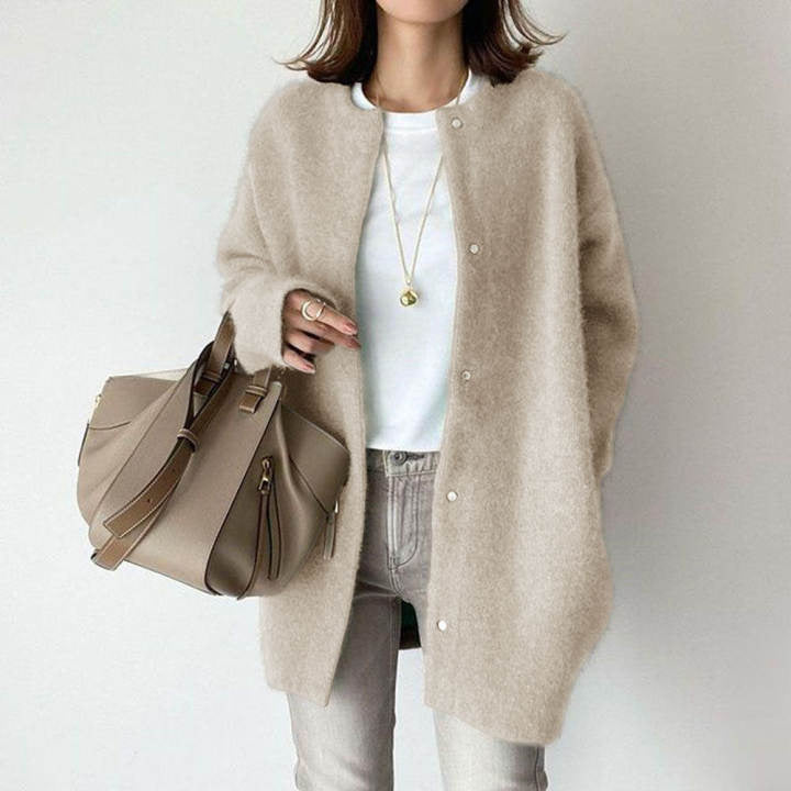 Loose Round Neck Single Breasted Cardigan Fashion Solid Color Coat