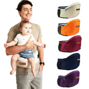Adjustable baby hip-seat waist carrier with a twill exterior, structured EPS seat and 67–110 cm waist belt.
