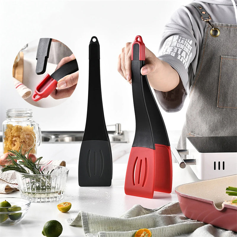 3-in-1 Silicone Frying Spatula Clip - Food Tongs