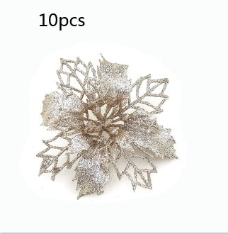 Christmas Glitter Artifical Flowers Tree Decorations for Home Fake