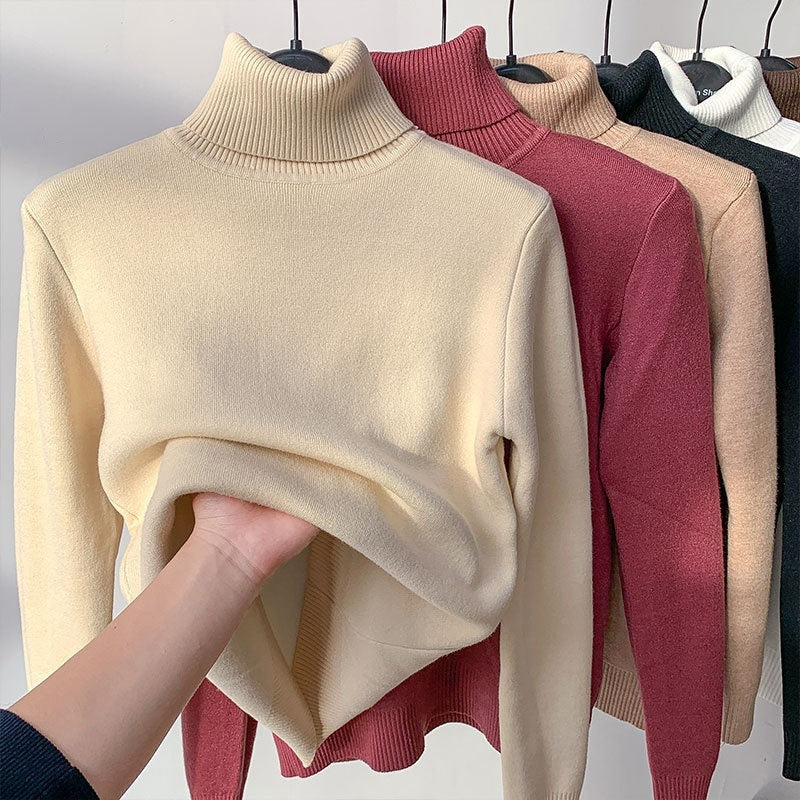 Fleece Turtle Neck Sweater Winter Warm Elegant Thick Knitted Pullover