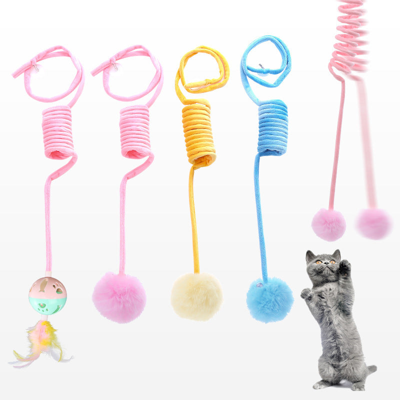 Spring Suction Cup Cat Toy - Interactive Fur Ball Teaser for Solo Play