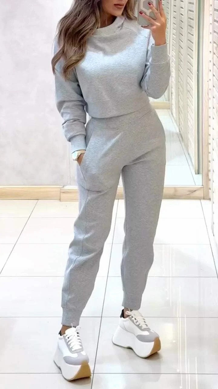 Stand Collar Sports Suit Fashion Pullover Long-Sleeves Short Top