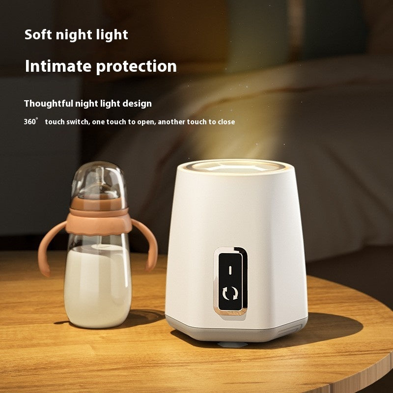 USB-rechargeable automatic baby formula mixer with touch controls and a built-in night light.