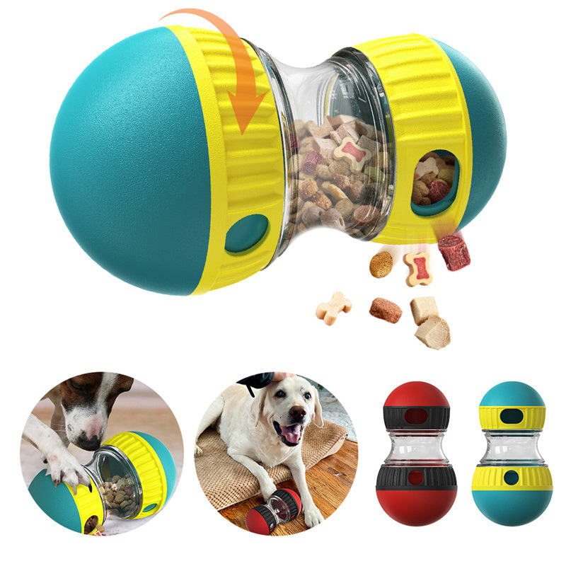 Dumbbell Treat Dispensing Dog Toy - Slow Feeder Tumbler Puzzle for Smart Dogs