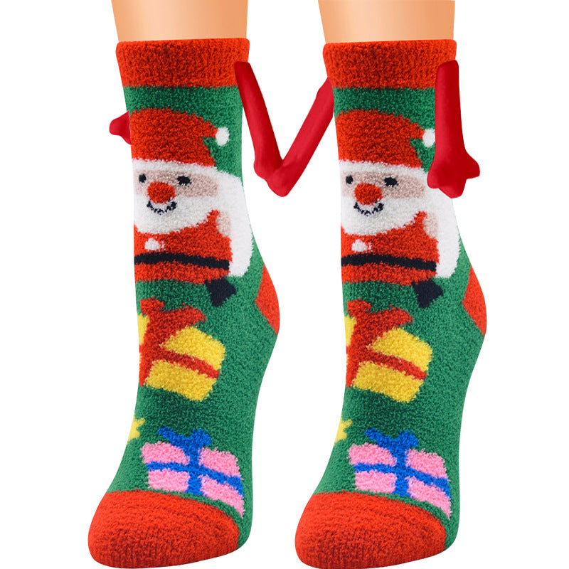 Christmas Supplies Magnetic Suction Hand in Couple Socks Coral Fleece