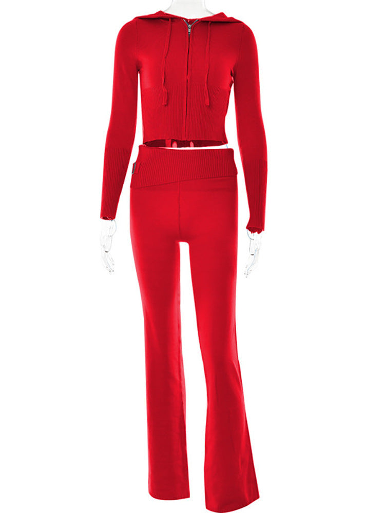 Hoodie Suit Sports Leisure Sexy Zip Long Sleeve Sweater and High