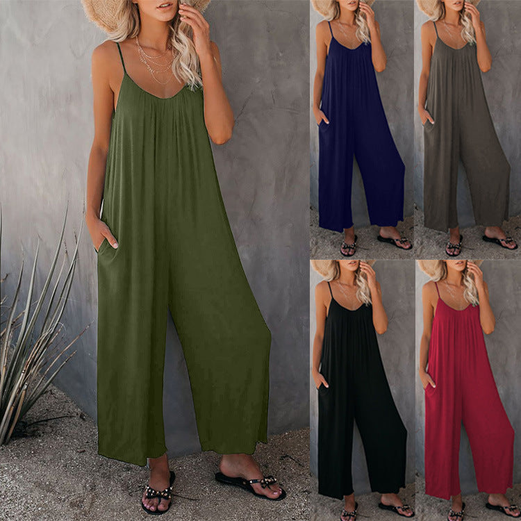 Women's Loose Sleeveless Jumpsuits Romper Jumpsuit with Pockets Long