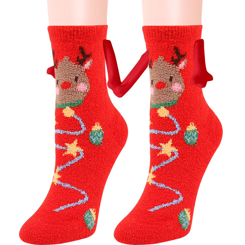 Christmas Supplies Magnetic Suction Hand in Couple Socks Coral Fleece