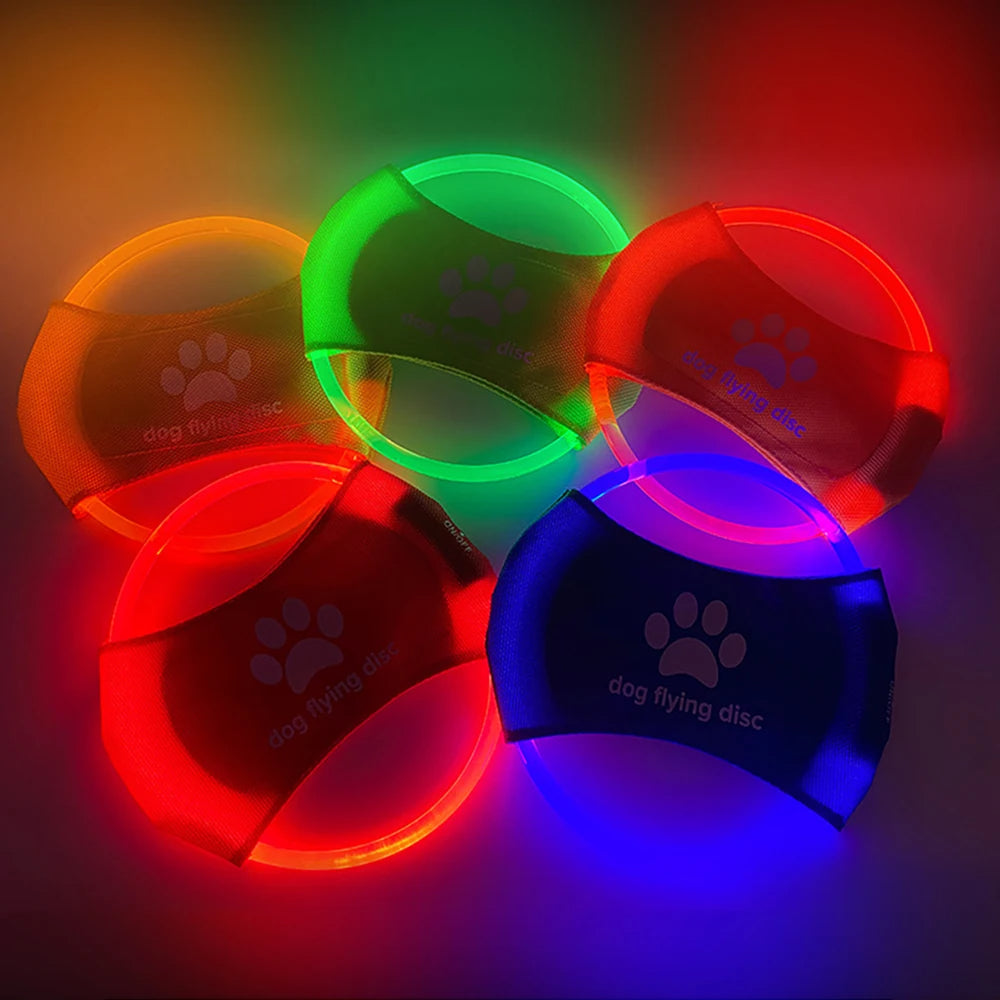 LED Light-Up Dog Frisbee - USB Rechargeable Glowing Flying Disc for Night Play