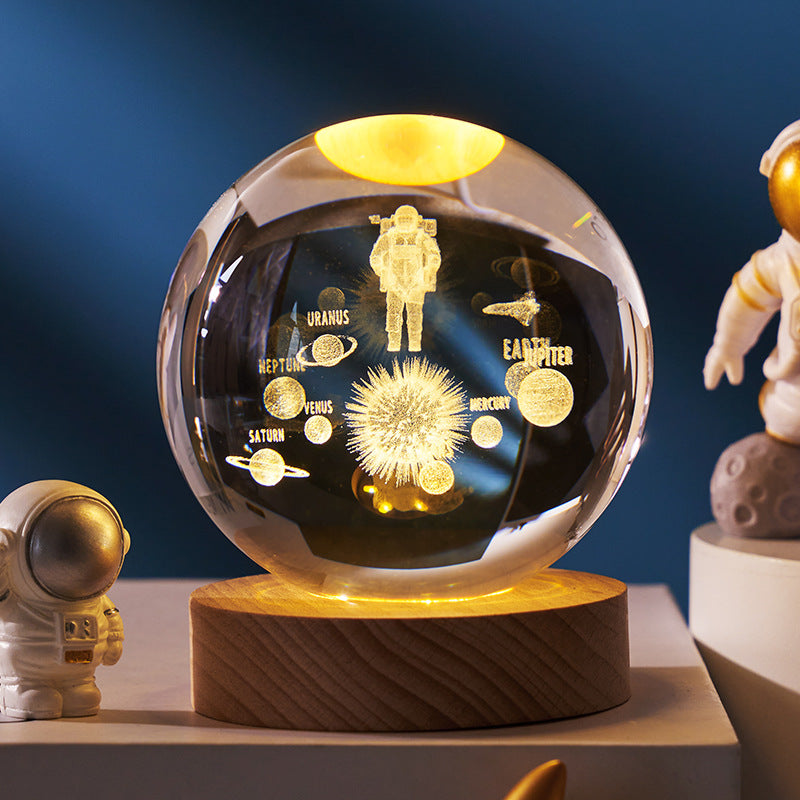 Starry Sky Planet Moon Crystal Ball Night Light - Galaxy Decor Lamp