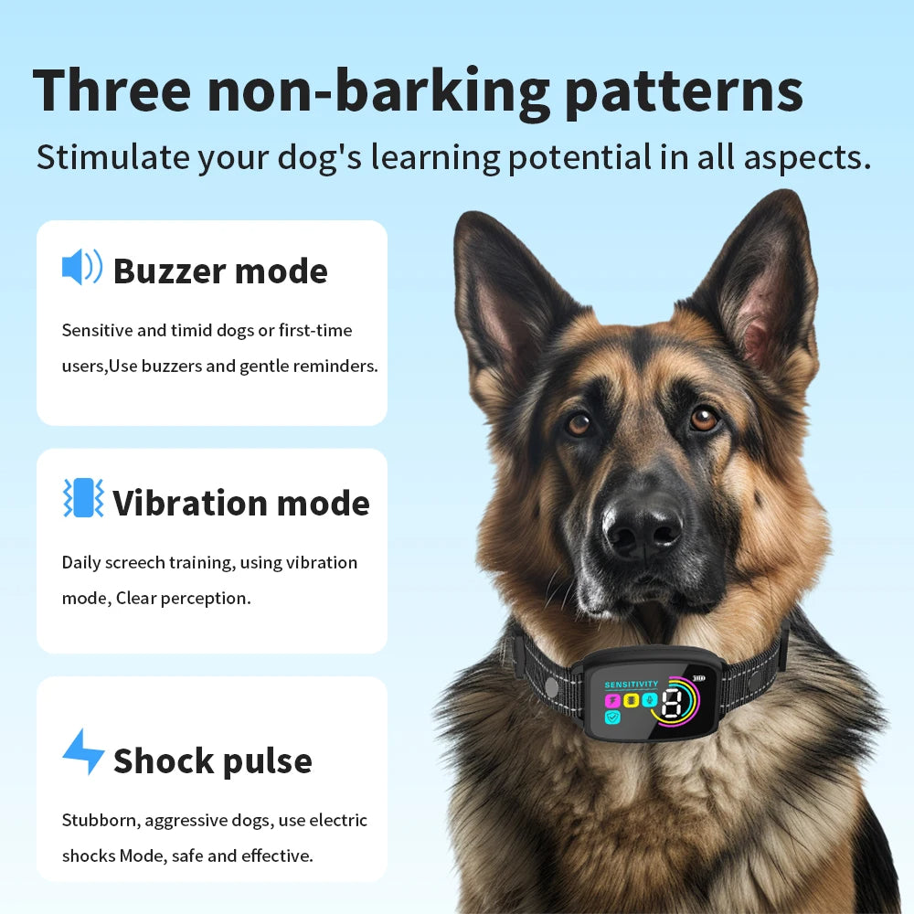Smart Anti-Bark Dog Collar - Rechargeable Bark Stopper with Digital Display, IP67