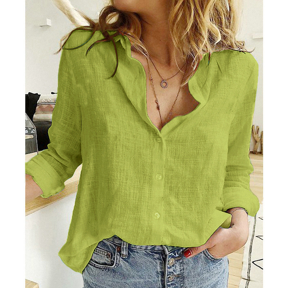 Loose Button Lapel Cardigan Top Long Sleeve Shirt Women's Blouses