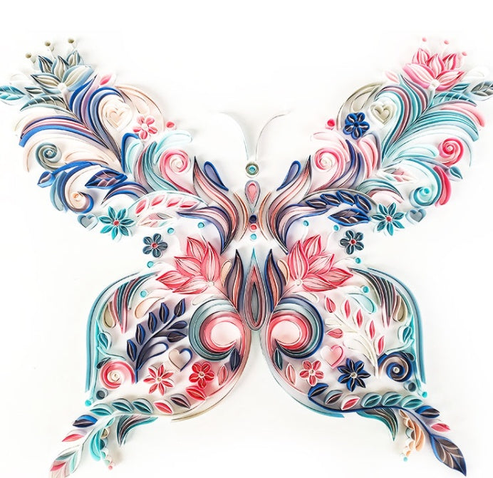 20-Inch Butterfly Quilling Illustration - Handmade Paper Art