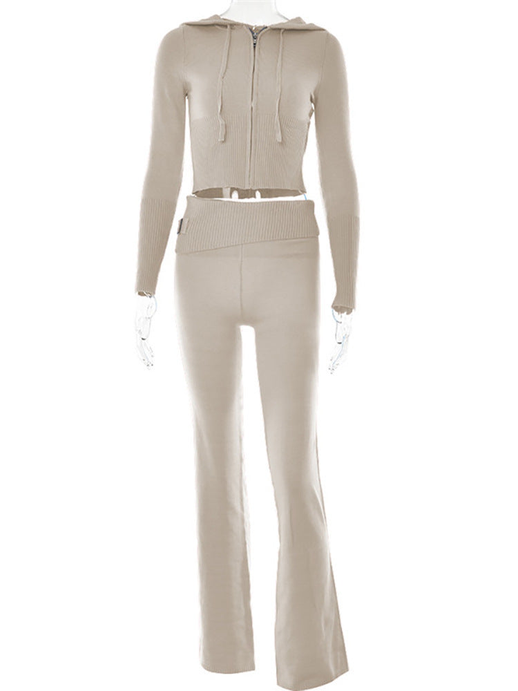 Hoodie Suit Sports Leisure Sexy Zip Long Sleeve Sweater and High